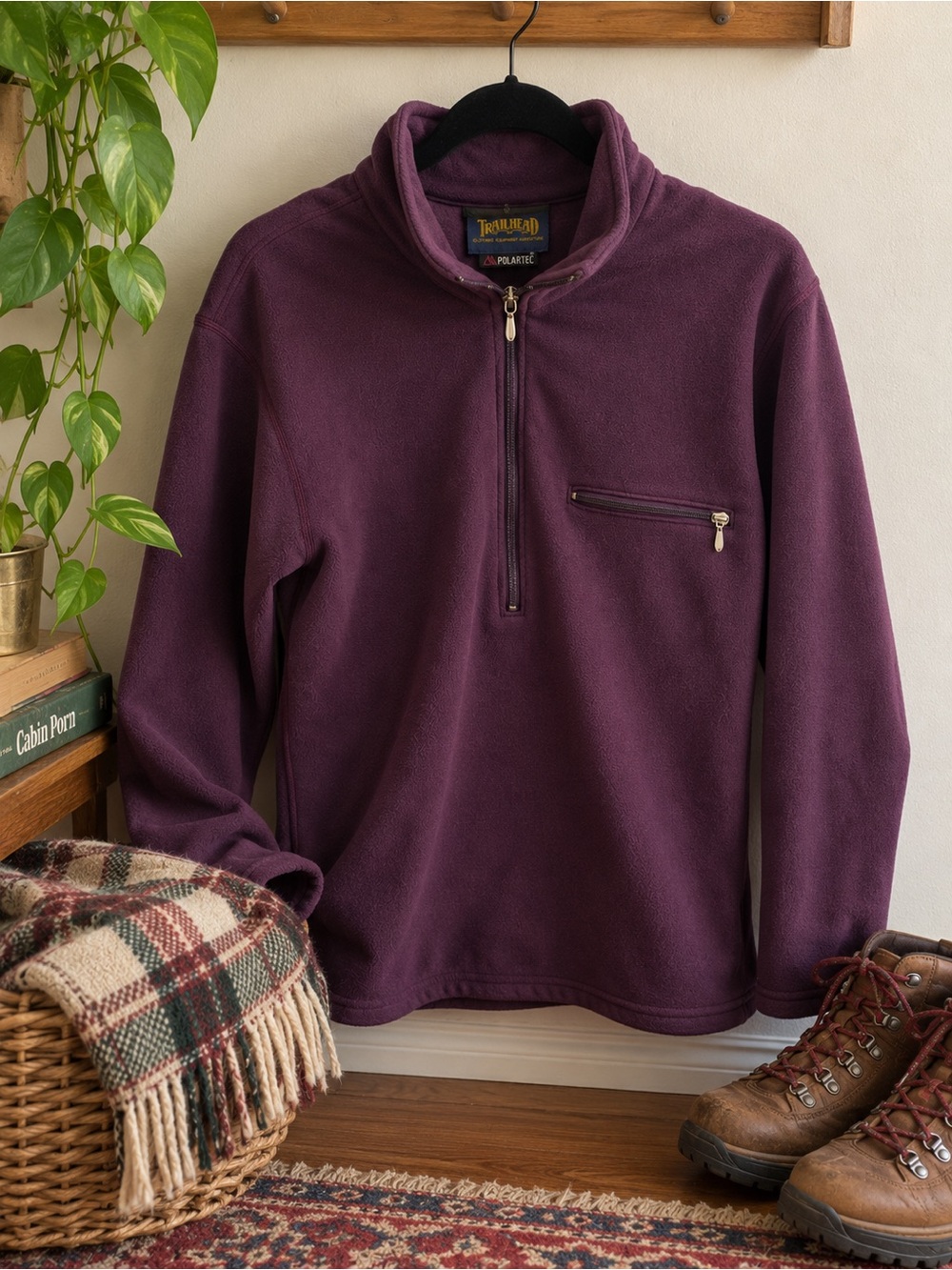 Womenโs Half-Zip Fleece Pullover - Deep Plum